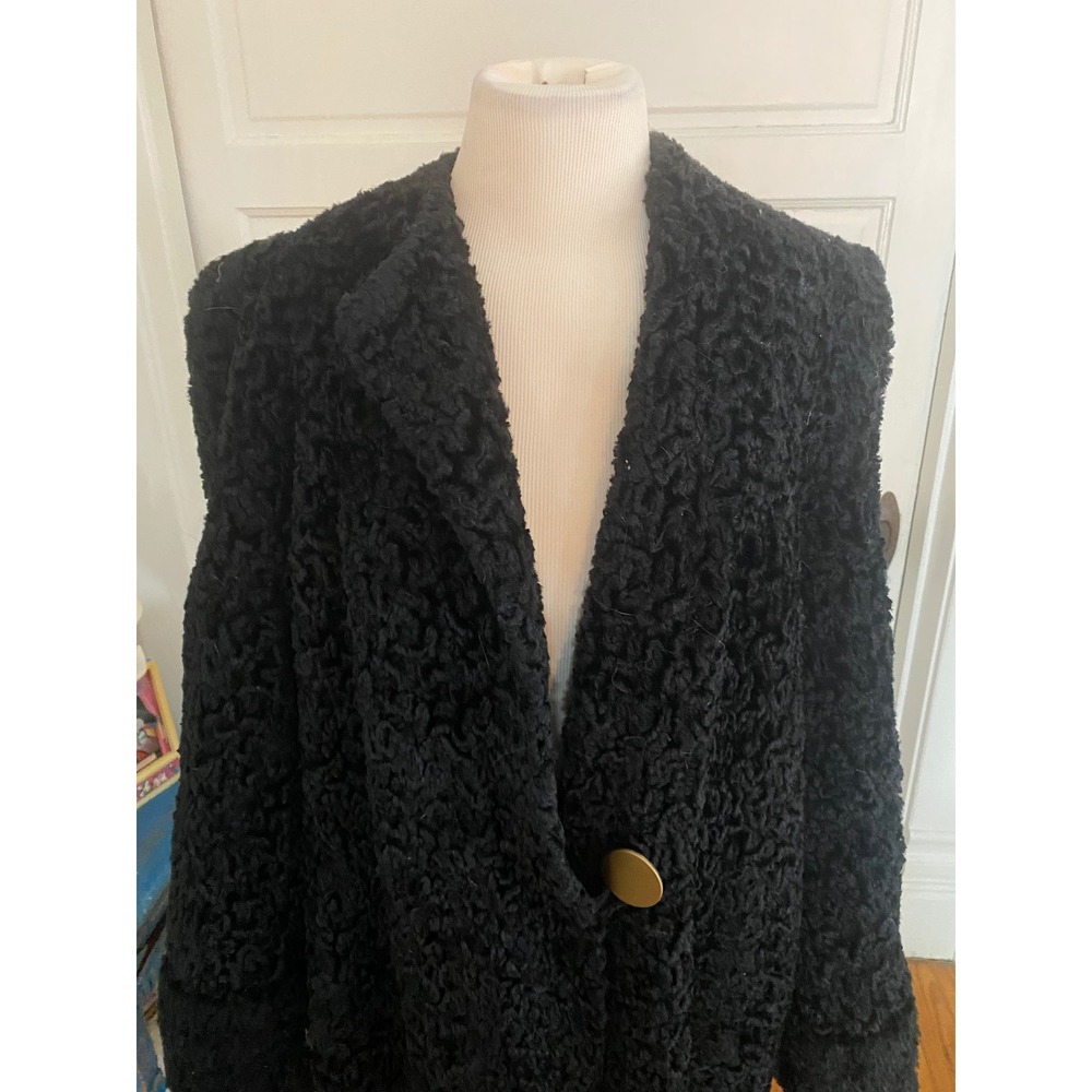 50 VTG Black Persian Lamb Fur Coat luxury old money rockabilly - Picture 3 of 12